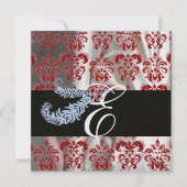DIAMOND FEATHER RED WHITE ICE SILK DAMASK MONOGRAM KAART (Voorkant)