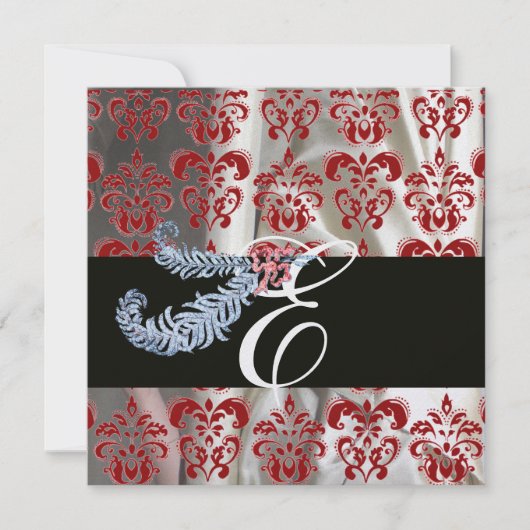 DIAMOND FEATHER RED WHITE ICE SILK DAMASK MONOGRAM KAART (Voorkant)