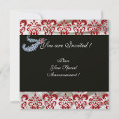 DIAMOND FEATHER RODE WITTE IJSSILK DAMAST MONOGRAM KAART (Achterkant)