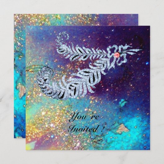 DIAMOND FEATHERS, blue turquase Gold sparkles Kaart (Voorkant / Achterkant)