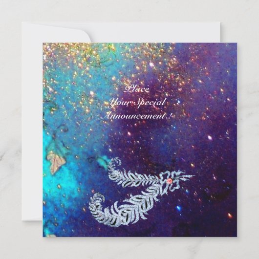 DIAMOND FEATHERS, blue turquase Gold sparkles Kaart (Achterkant)