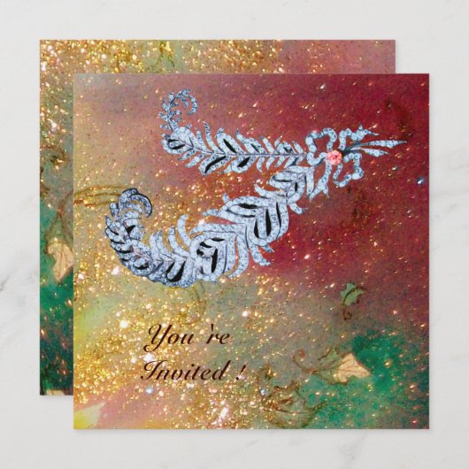 DIAMOND FEATHERS , bruin geel groen gouden glinste Kaart (Voorkant / Achterkant)