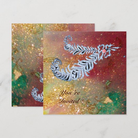 DIAMOND FEATHERS , bruin geel groen gouden glitter Kaart (Voorkant / Achterkant)