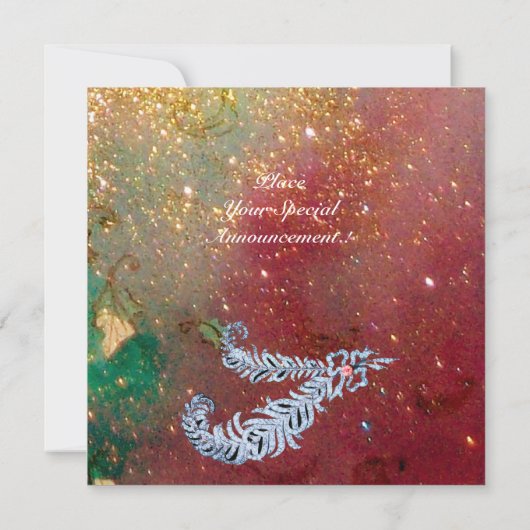 DIAMOND FEATHERS , bruin geel groen gouden glitter Kaart (Achterkant)