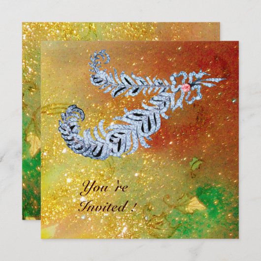 DIAMOND FEATHERS, bruine, groene goudsparken Kaart (Voorkant / Achterkant)