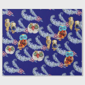 DIAMOND FEATHERS EN JEWEL OWLS IN BLAUW CADEAUPAPIER (Vlak)