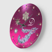 DIAMOND FEATHERS EN STARS PINK GEMSTONE MONOGRAM GROTE KLOK (Hoek)