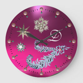 DIAMOND FEATHERS EN STARS PINK GEMSTONE MONOGRAM GROTE KLOK