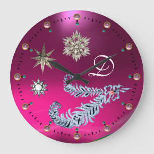 DIAMOND FEATHERS EN STARS PINK GEMSTONE MONOGRAM GROTE KLOK