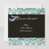 DIAMOND FEATHERS GOLD BLUE SILK DAMASK MONOGRAM KAART (Achterkant)