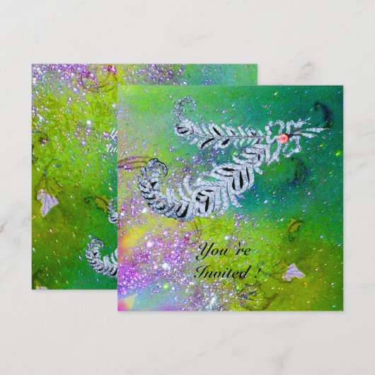 DIAMOND FEATHERS, groene paarse goudsparken Kaart (Voorkant / Achterkant)