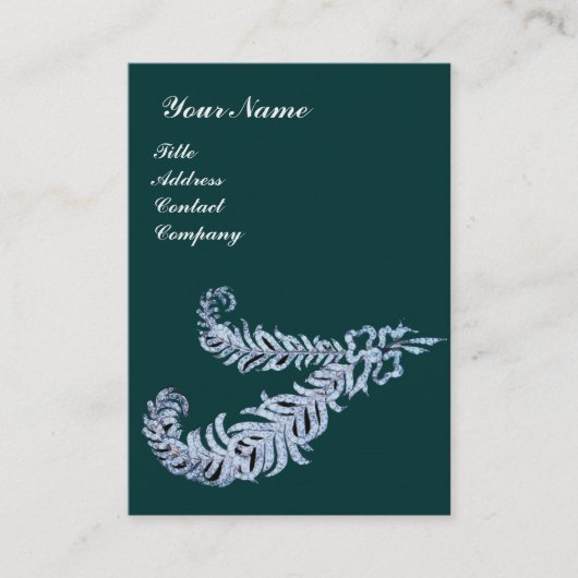 DIAMOND FEATHERS MONOGRAM, blauw groen Visitekaartje (Voorkant)