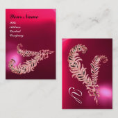 DIAMOND FEATHERS MONOGRAM Pink Fuchsia Paars Ruby Visitekaartje (Voorkant / Achterkant)