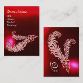 DIAMOND FEATHERS MONOGRAM, Red Burgundy Ruby Pearl Visitekaartje (Voorkant / Achterkant)