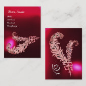 DIAMOND FEATHERS MONOGRAM, Red Burgundy Ruby Pearl Visitekaartje (Voorkant / Achterkant)