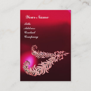 DIAMOND FEATHERS MONOGRAM, Red Burgundy Ruby Pearl Visitekaartje