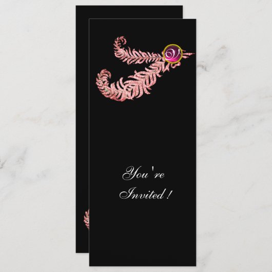 DIAMOND FEATHERS MONOGRAM, roodbruin, roze Kaart (Voorkant / Achterkant)