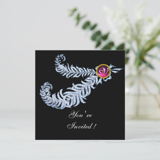 DIAMOND FEATHERS MONOGRAM, roodbruin, roze Kaart (Staand voorkant)