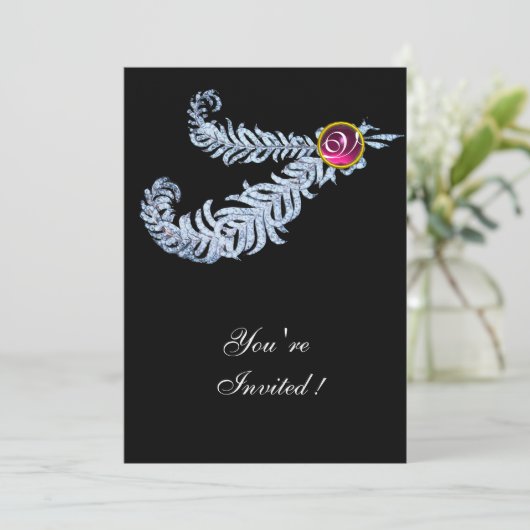 DIAMOND FEATHERS MONOGRAM, roodbruin, roze Kaart (Staand voorkant)