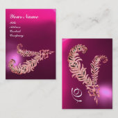 DIAMOND FEATHERS MONOGRAM , Roze Fuchsia Paars Visitekaartje (Voorkant / Achterkant)