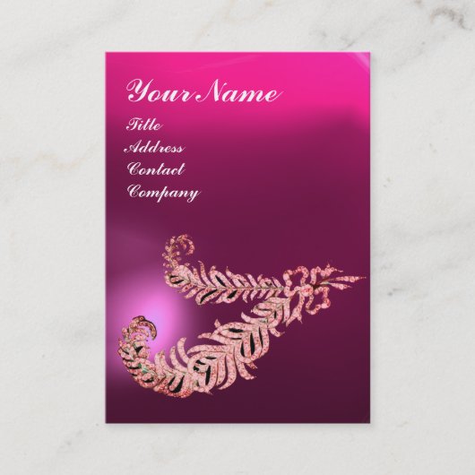 DIAMOND FEATHERS MONOGRAM , Roze Fuchsia Paars Visitekaartje (Voorkant)