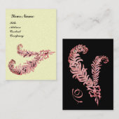 DIAMOND FEATHERS MONOGRAM, roze, parelroom Visitekaartje (Voorkant / Achterkant)
