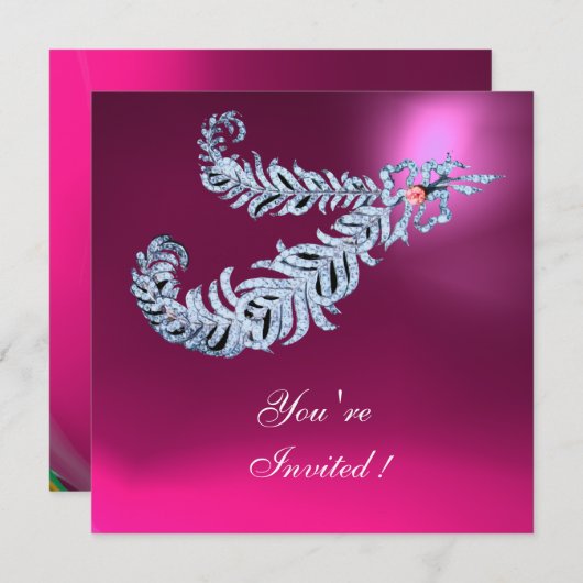 DIAMOND FEATHERS Pink Fuchsia Amethyst Champagne Kaart (Voorkant / Achterkant)