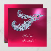 DIAMOND FEATHERS Pink Fuchsia Red Ruby Champagne Kaart (Voorkant / Achterkant)