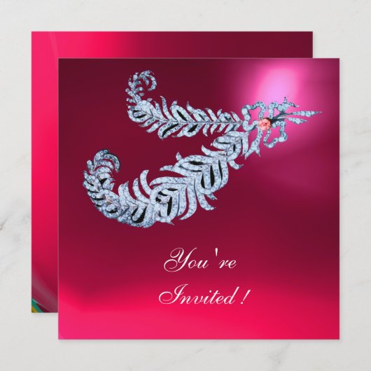 DIAMOND FEATHERS Pink Fuchsia Red Ruby Champagne Kaart (Voorkant / Achterkant)