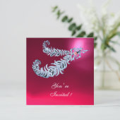 DIAMOND FEATHERS Pink Fuchsia Red Ruby Champagne Kaart (Staand voorkant)