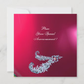 DIAMOND FEATHERS Pink Fuchsia Red Ruby Champagne Kaart (Achterkant)