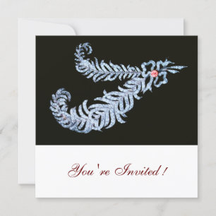 DIAMOND FEATHERS PINK GEM Black White Wedding Kaart