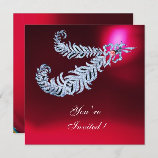 DIAMOND FEATHERS Red Burgundy Ruby Champagne Kaart (Voorkant / Achterkant)