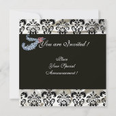 DIAMOND FEATHERS SILVER BLACK SILK DAMASK MONOGRAM KAART (Achterkant)