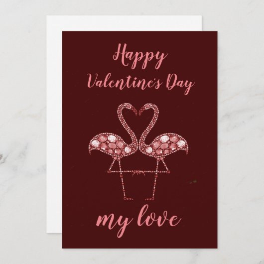 Diamond flamingo Happy valentijnsdag kaart (Voorkant / Achterkant)