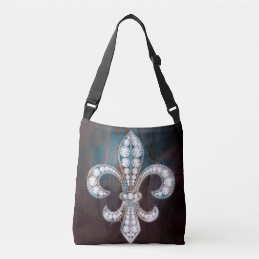 Diamond Fleur de Lis Wood Crossbody Tas (Voorkant)