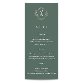 Diamond Floral Evergreen Monogram Wedding Menu