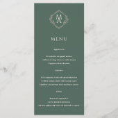 Diamond Floral Evergreen Monogram Wedding Menu (Voorkant)