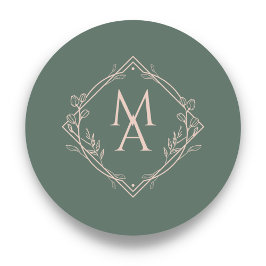 Diamond Floral Monogram Evergreen Wedding Ronde Sticker