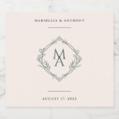 Diamond Floral Monogram Evergreen Wedding Sparkling Wijnetiket (Enkel label)