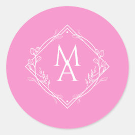 Diamond Floral Monogram Pink Wedding Ronde Sticker