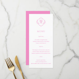 Diamond Floral Pink Monogram Wedding Menu