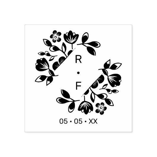 Diamond Floral Wedding Wildflower Initialen Datum Rubberstempel (Afrduk)