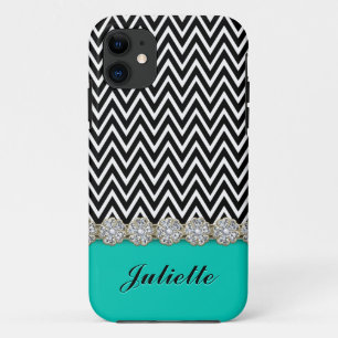 Diamond Flower Black White Chevron Pattern iPhone 11 Hoesje