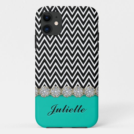 Diamond Flower Black White Chevron Pattern Case-Mate iPhone Case (Achterkant)