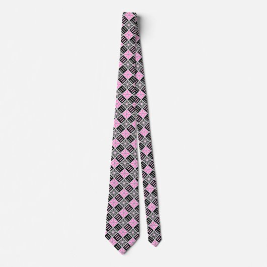Diamond Flower Geometric Grey & Roze tweezijdig Stropdas (Voorkant)