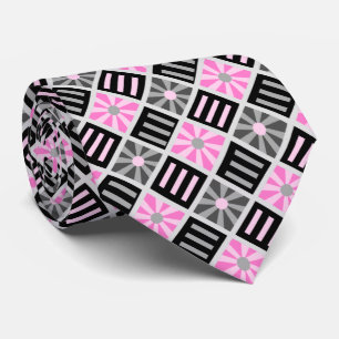 Diamond Flower Geometric Grey & Roze tweezijdig Stropdas