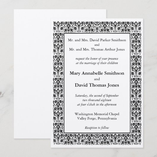 Diamond Flower Wedding Invitation Kaart (Voorkant / Achterkant)