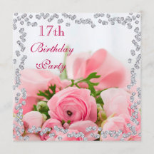 Diamond Framed Bouquet of Pink Roses 17th Birthday