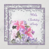 Diamond Framed Flowers 90th Birthday Kaart (Voorkant / Achterkant)